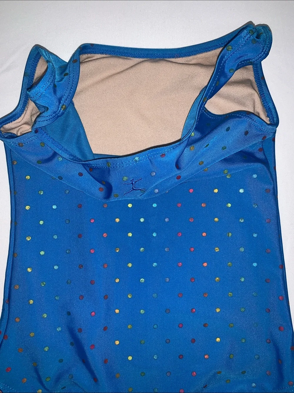 Danskin Girls' Gymnastics Tank Leotard, Blue with Rainbow Dots